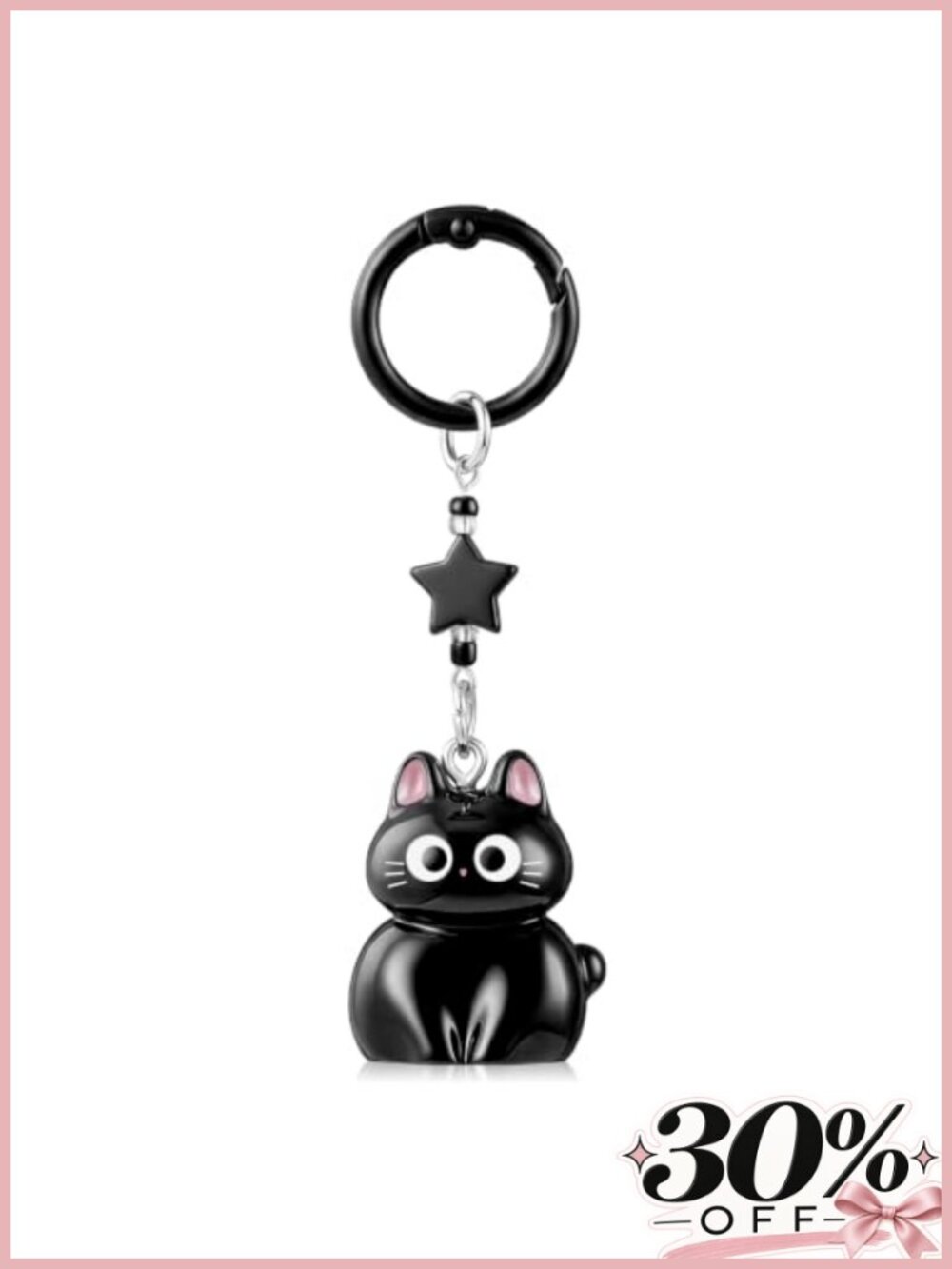Black Cat 3D Resin Bag Charm Keychain Star Pendant Cute Kawaii Halloween